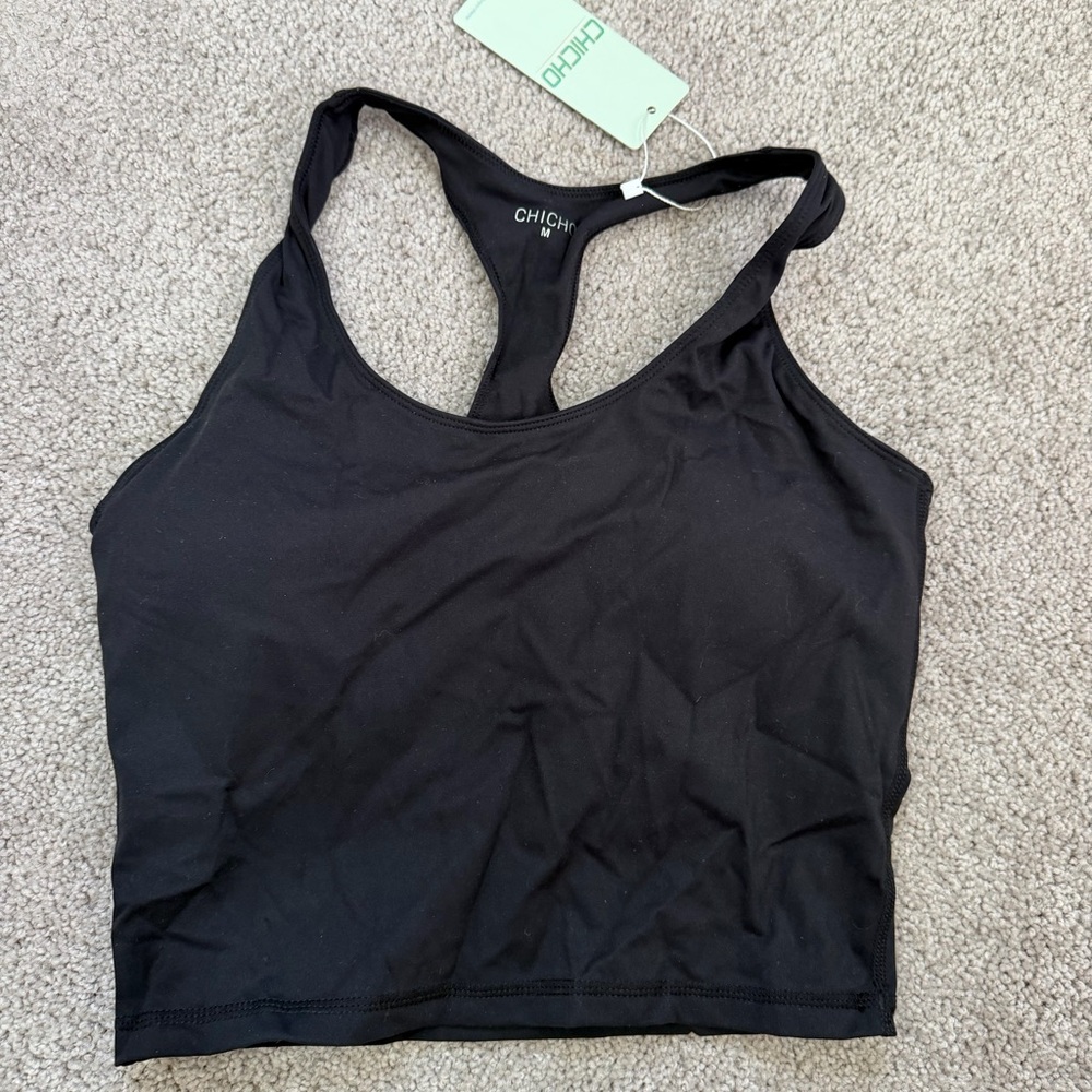 NWT Chic Black Racerback Tank sport bra shirt medium size by ChicHo